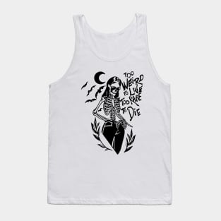 Too Weird to Live Too Rare to Die in Black - Moon Bats Skeleton Tank Top